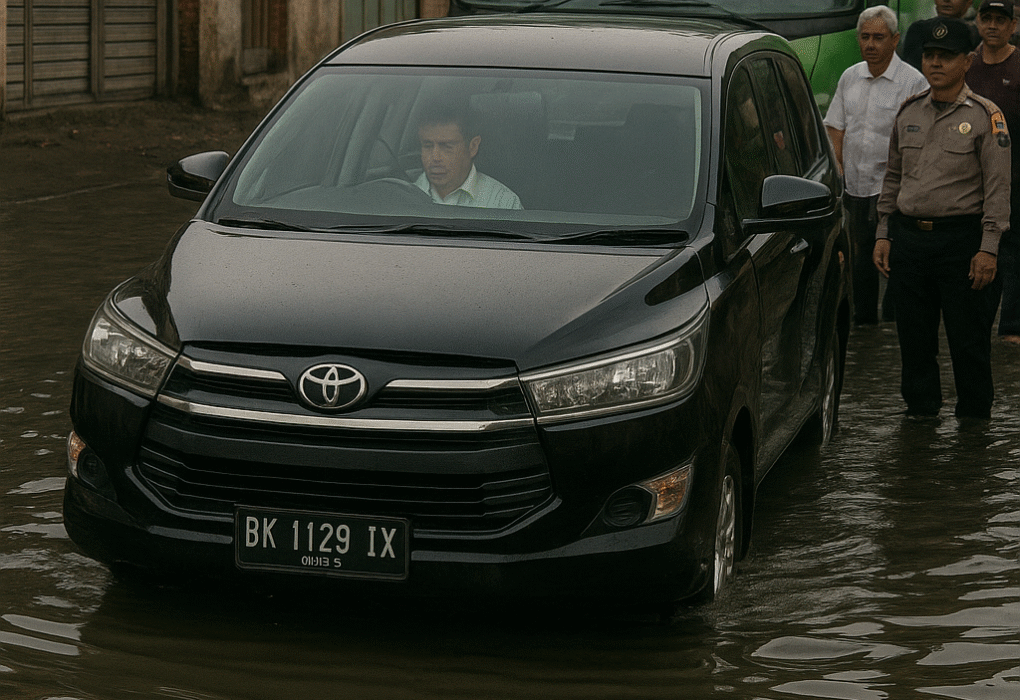 Mobil Rombongan DPRD Medan Mogok saat Terjang Banjir Rob di Belawan